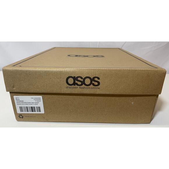 ASOS Eddie High-Heeled Square Toe Knit Boots - Women's Size 7 (UK 5) - Black - Picture 6 of 6